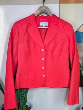 Calvin Klein Red Linen Blazer Size 6